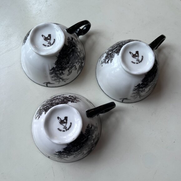 3 Aux Au Provence French Country Black and white Teacups with chickens/rabbit - Picture 14 of 15